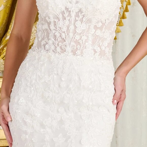 New Off White Bridal Gown w/ Delicate Floral Embroidery & Removable Top GL3830 - Picture 7 of 17